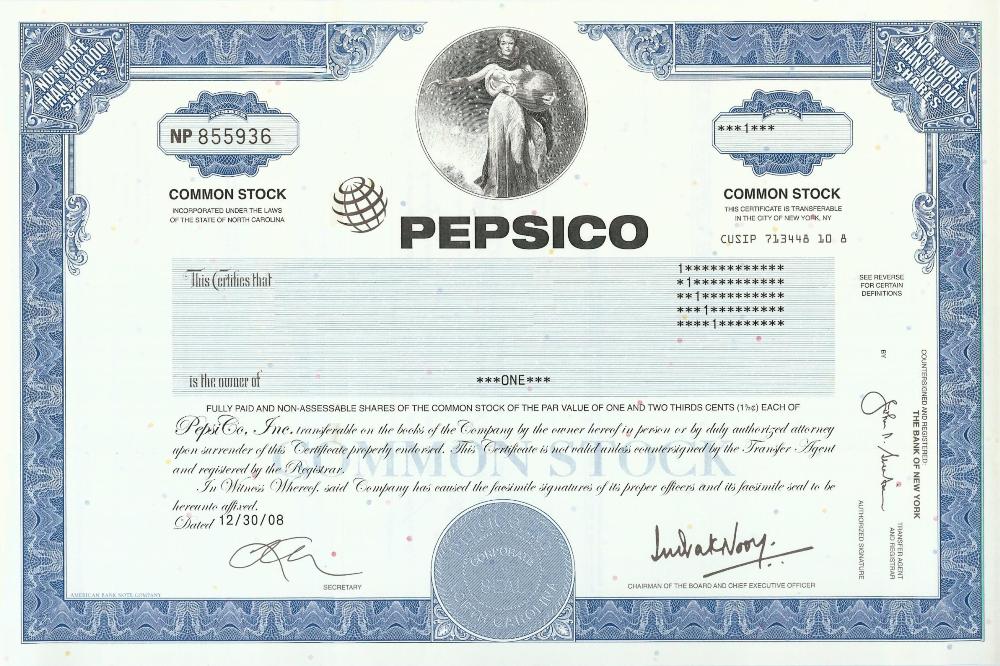 PepsiCo Stock Certificate
